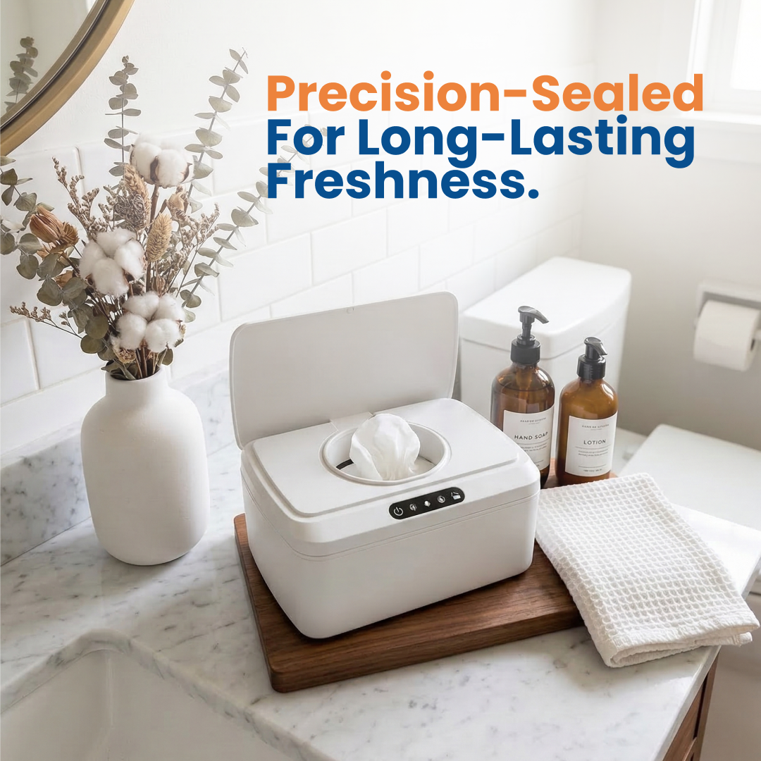 SONO touchless motion sensor wipe dispenser with automatic opening lid and sleek white design